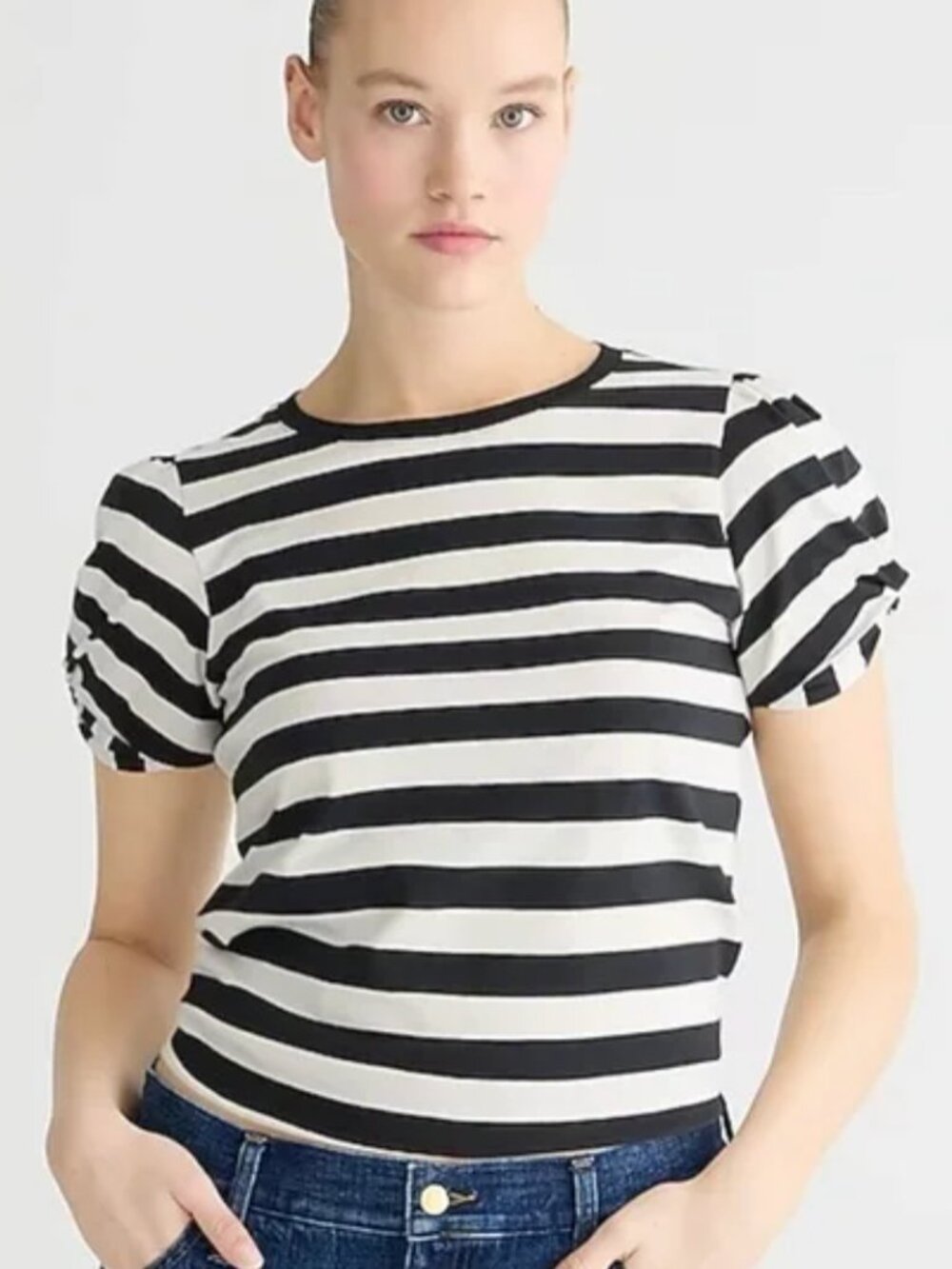 J Crew Vintage jersey puff sleeve T shirt in stripe NWT